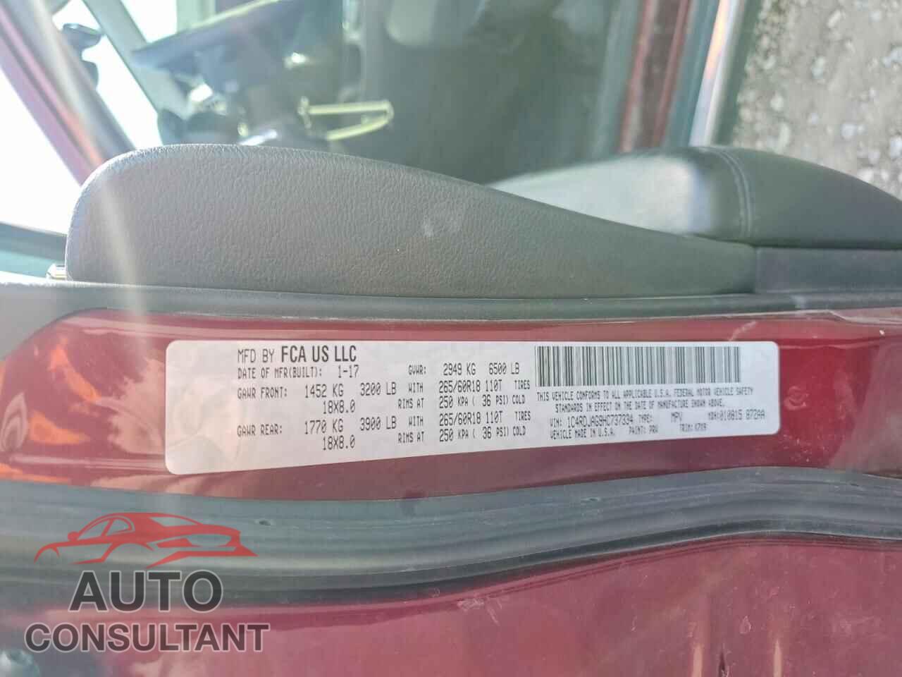 DODGE DURANGO 2017 - 1C4RDJAG9HC737334