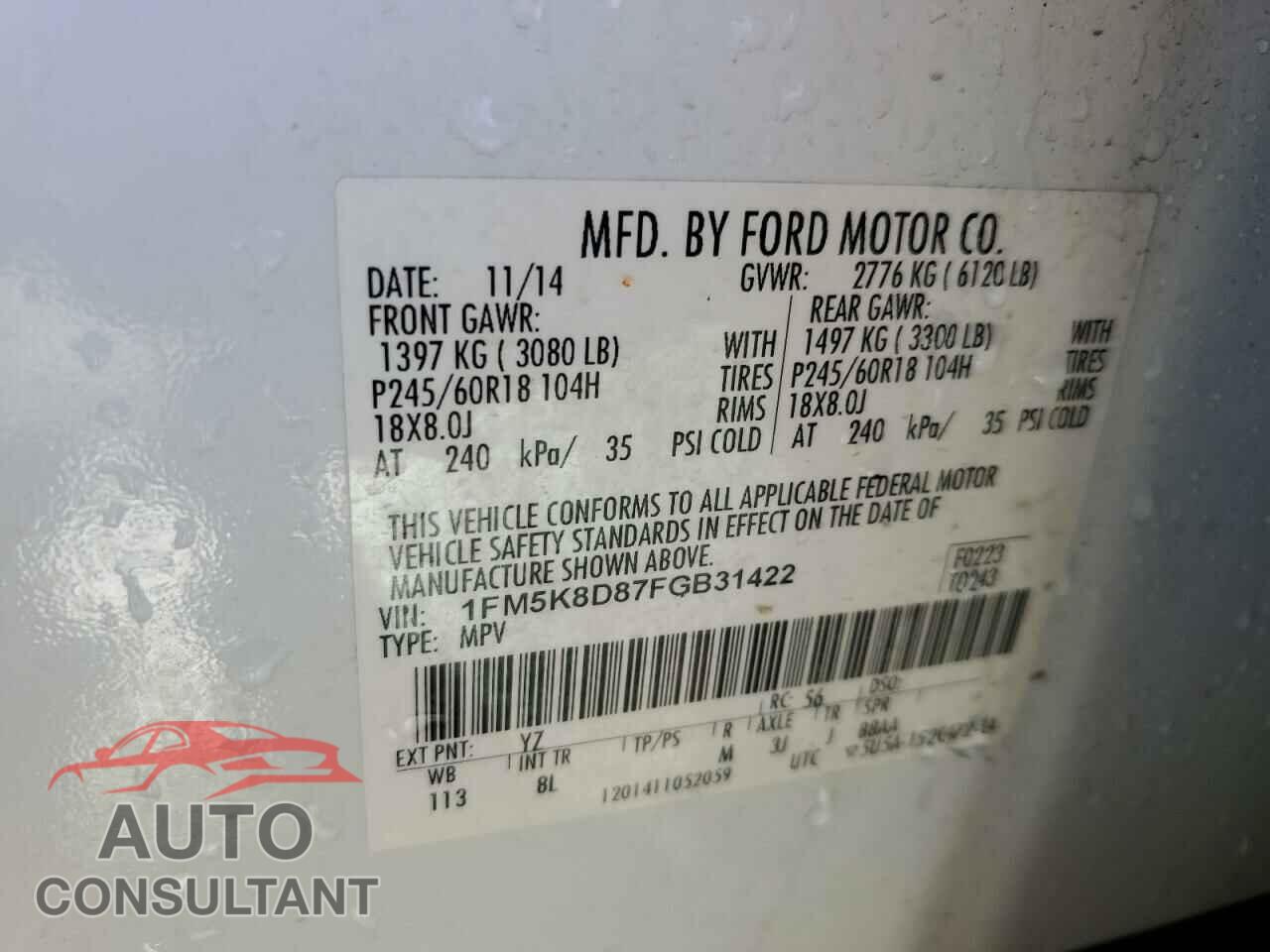 FORD EXPLORER 2015 - 1FM5K8D87FGB31422