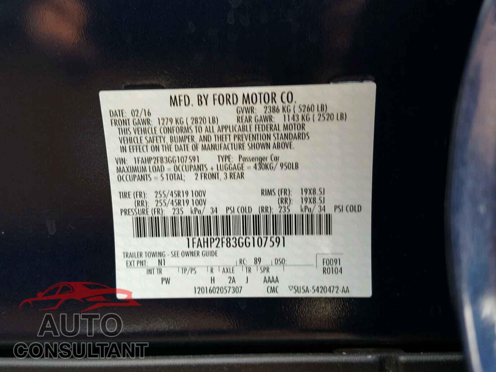 FORD TAURUS 2016 - 1FAHP2F83GG107591