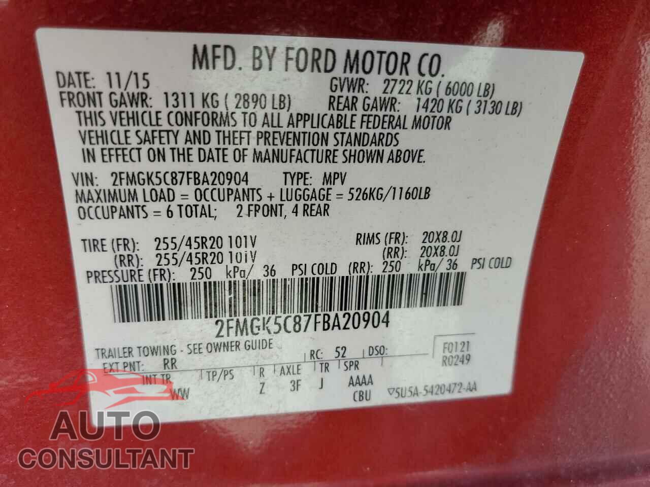 FORD FLEX 2015 - 2FMGK5C87FBA20904