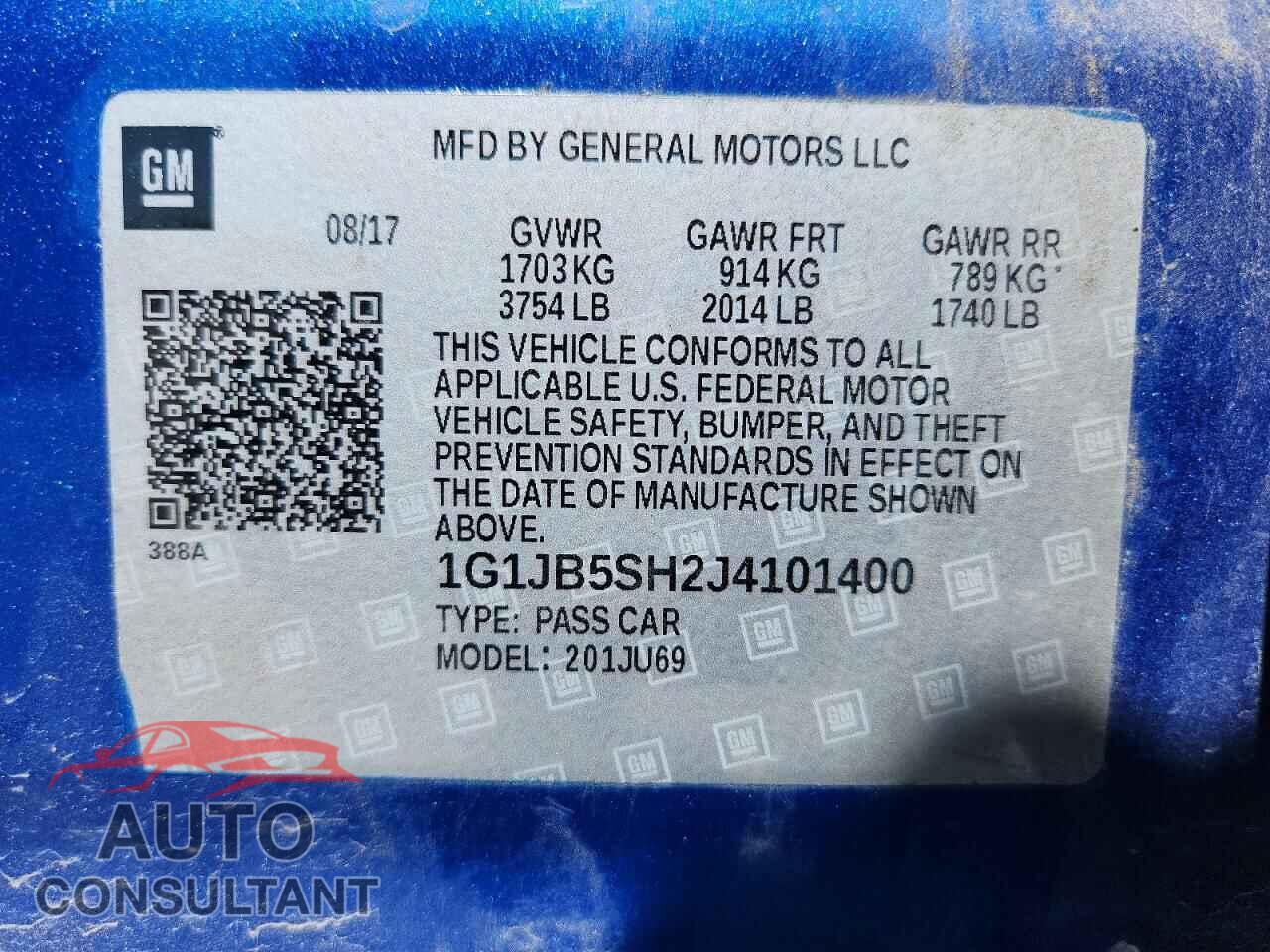 CHEVROLET SONIC 2018 - 1G1JB5SH2J4101400
