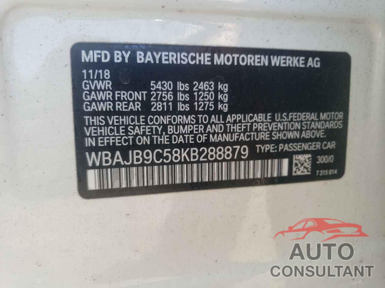 BMW M5 2019 - WBAJB9C58KB288879