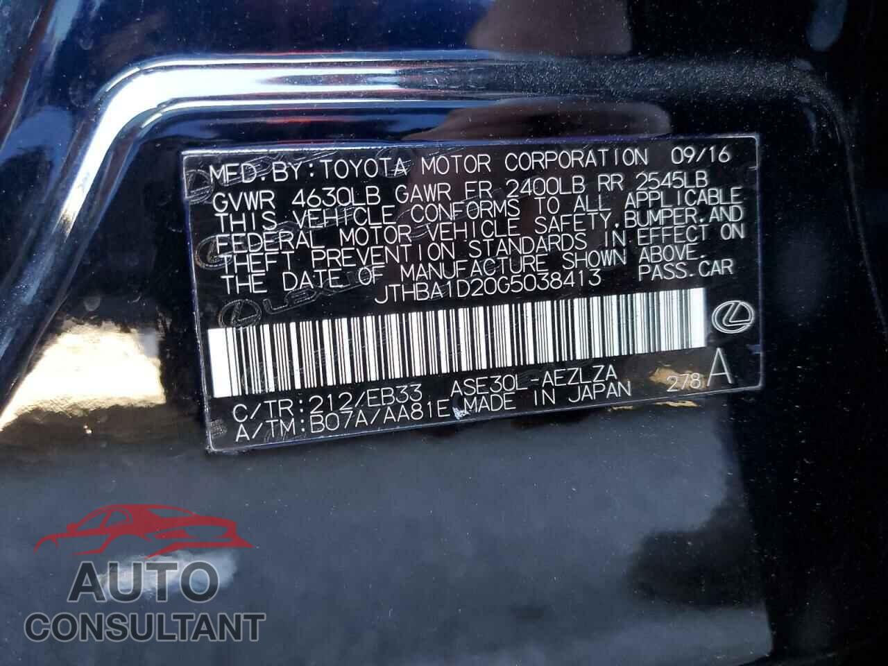 LEXUS IS 2016 - JTHBA1D20G5038413
