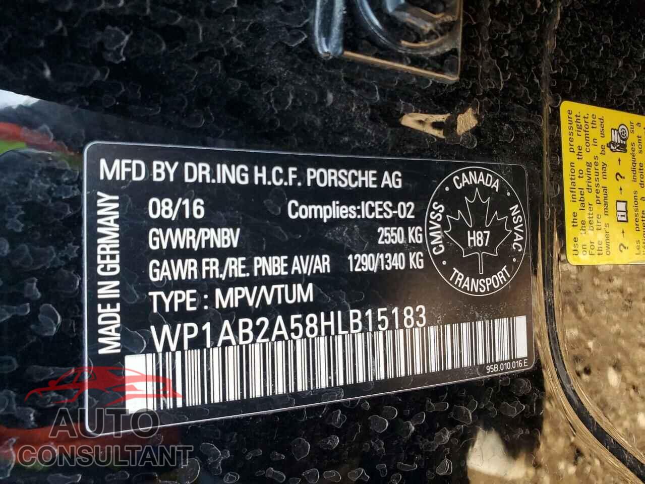 PORSCHE MACAN 2017 - WP1AB2A58HLB15183