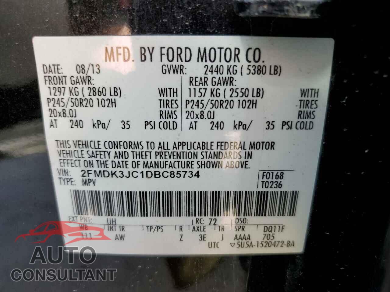 FORD EDGE 2013 - 2FMDK3JC1DBC85734