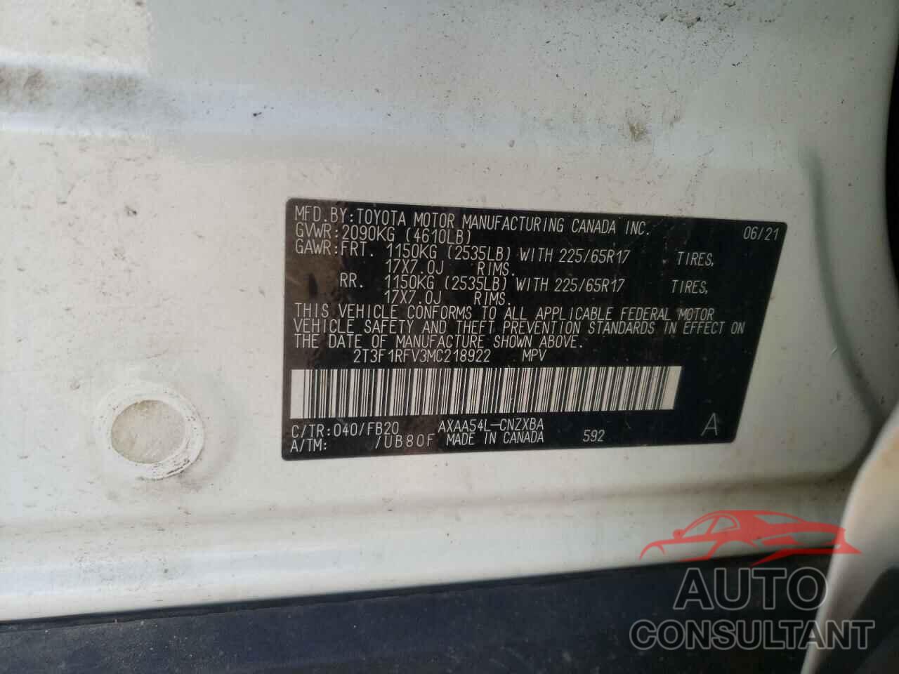 TOYOTA RAV4 2021 - 2T3F1RFV3MC218922