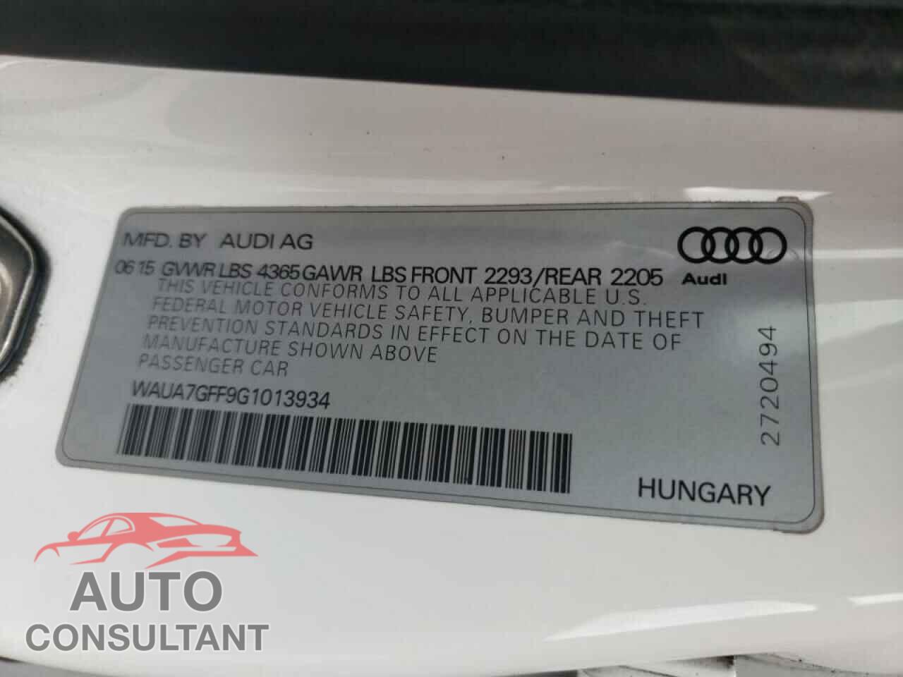 AUDI A3 2016 - WAUA7GFF9G1013934