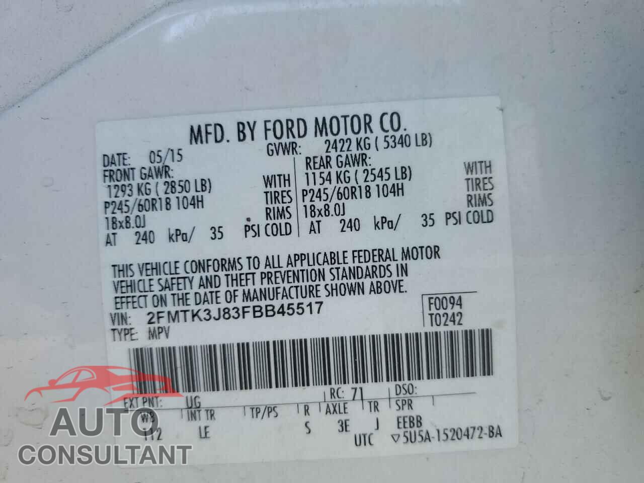 FORD EDGE 2015 - 2FMTK3J83FBB45517