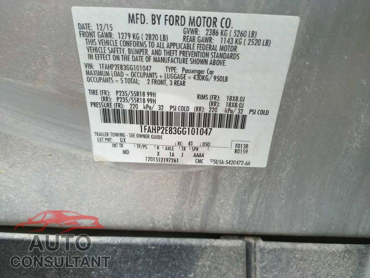 FORD TAURUS 2016 - 1FAHP2E83GG101047