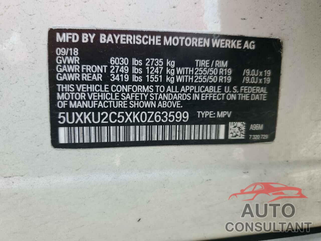 BMW X6 2019 - 5UXKU2C5XK0Z63599