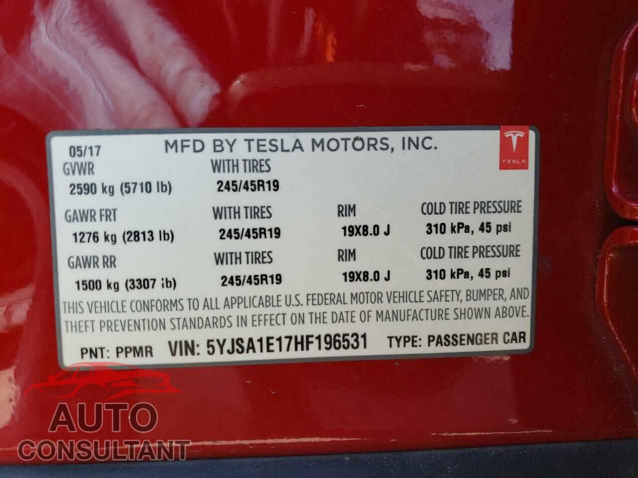 TESLA MODEL S 2017 - 5YJSA1E17HF196531