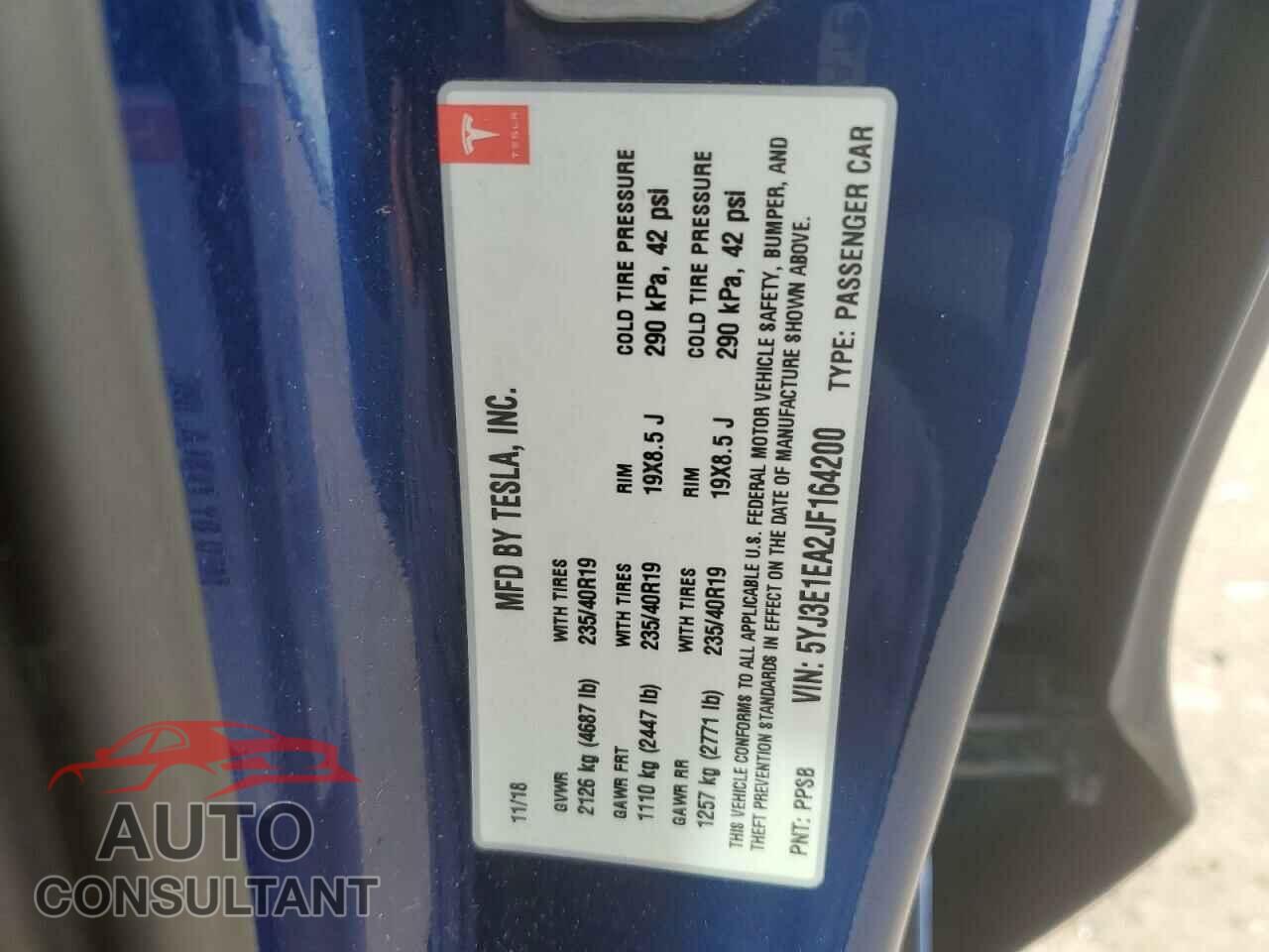 TESLA MODEL 3 2018 - 5YJ3E1EA2JF164200