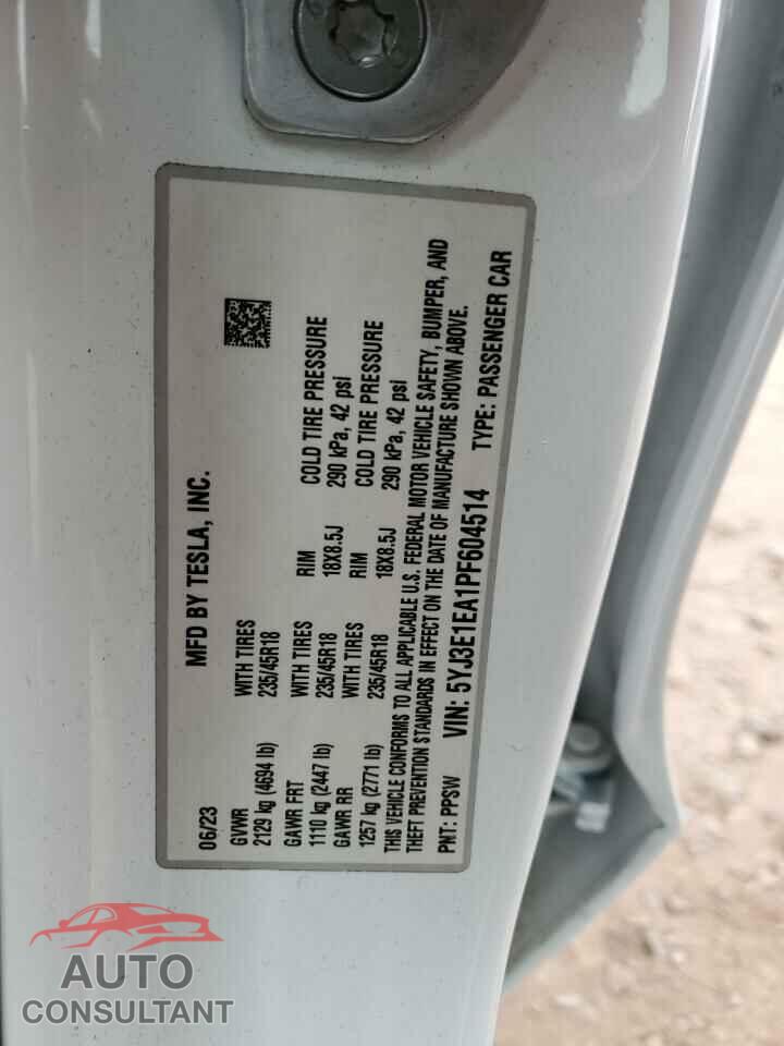 TESLA MODEL 3 2023 - 5YJ3E1EA1PF604514