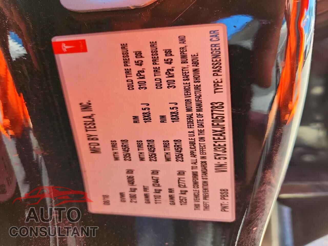 TESLA MODEL 3 2018 - 5YJ3E1EAXJF057783