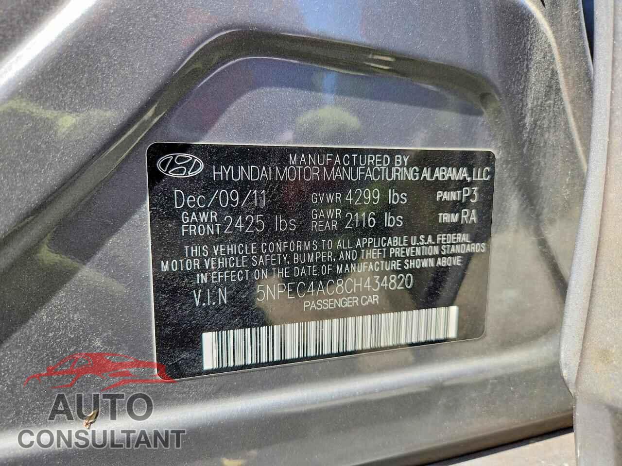 HYUNDAI SONATA 2012 - 5NPEC4AC8CH434820