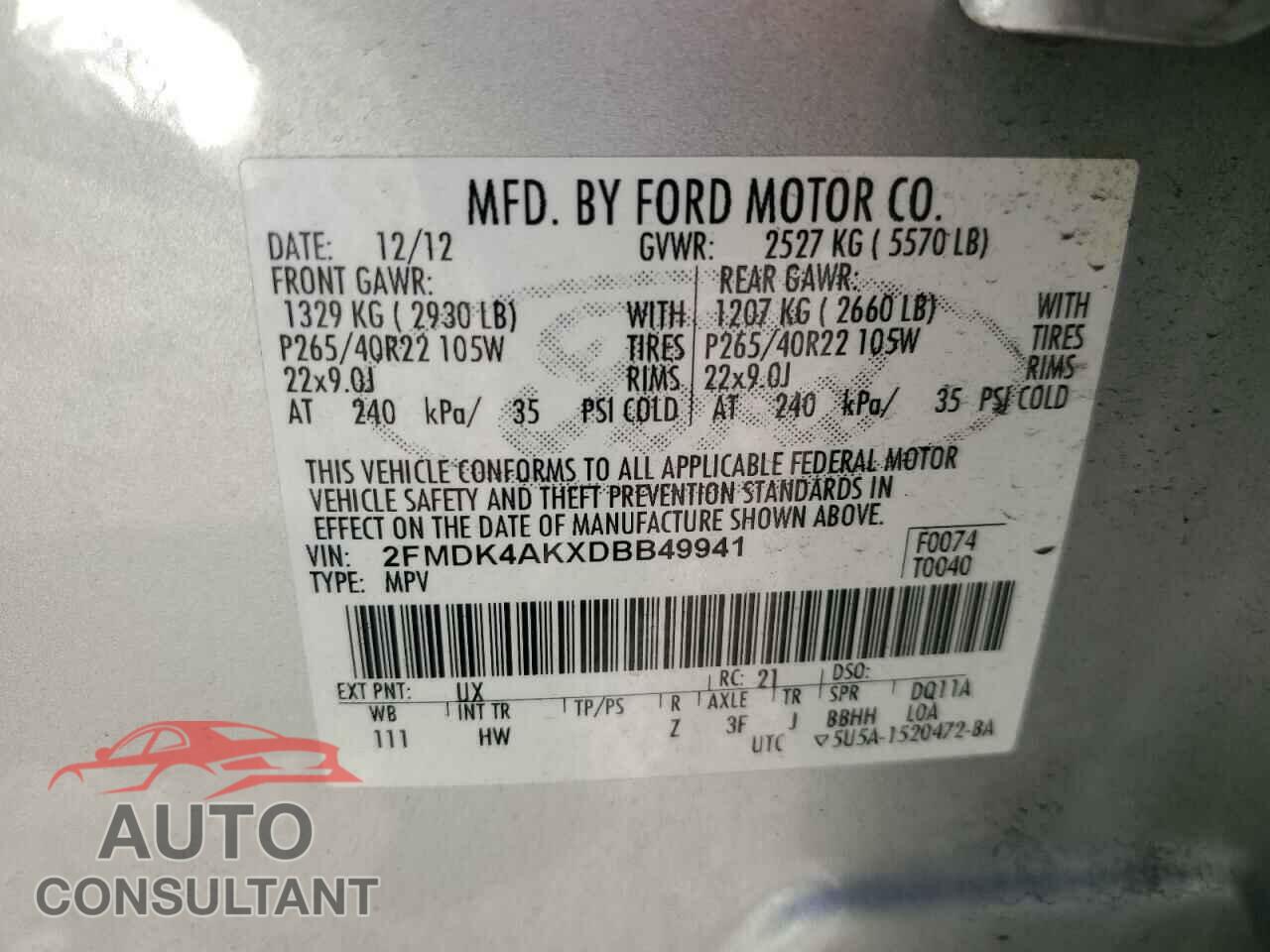 FORD EDGE 2013 - 2FMDK4AKXDBB49941