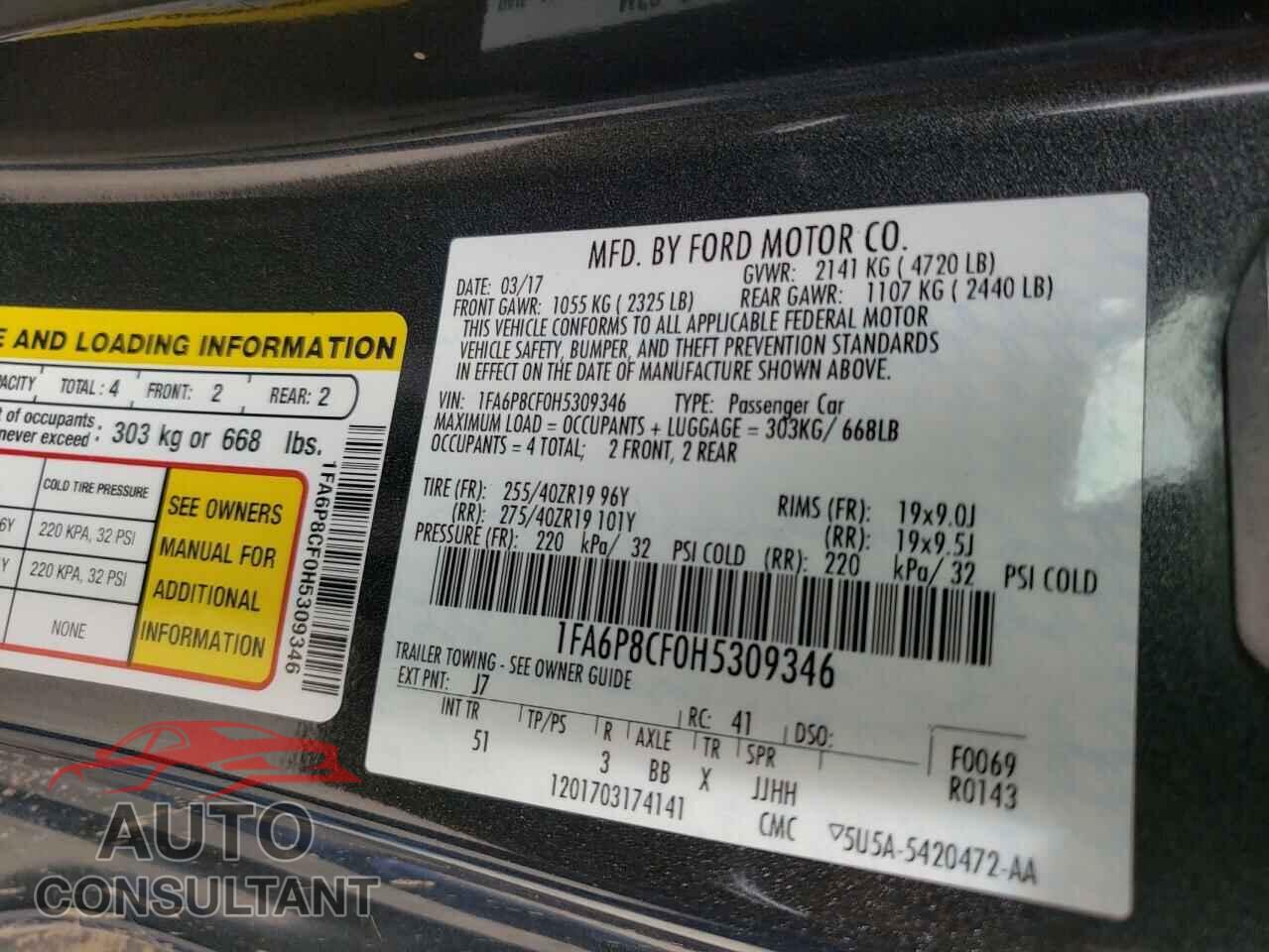 FORD MUSTANG 2017 - 1FA6P8CF0H5309346