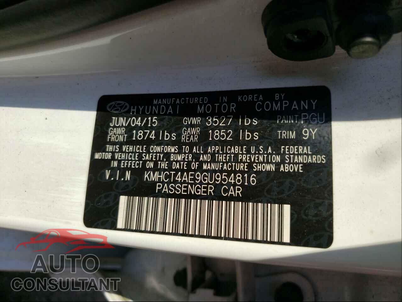 HYUNDAI ACCENT 2016 - KMHCT4AE9GU954816