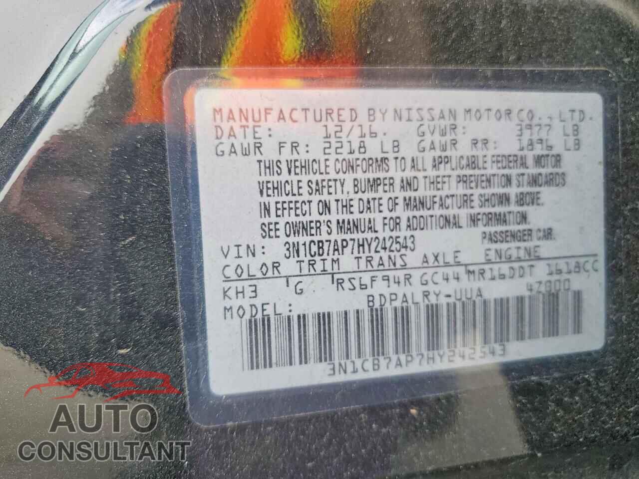 NISSAN SENTRA 2017 - 3N1CB7AP7HY242543