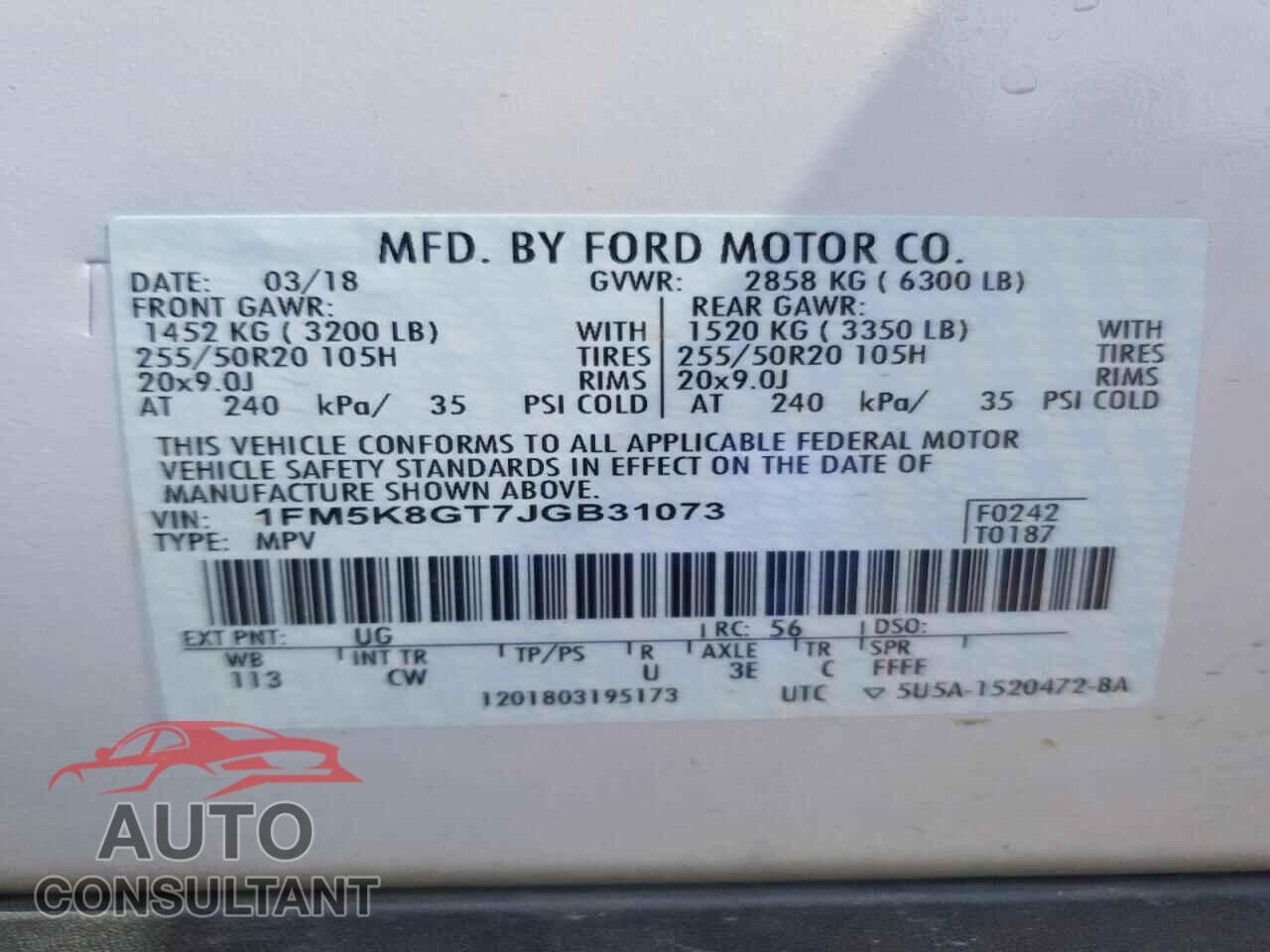 FORD EXPLORER 2018 - 1FM5K8GT7JGB31073