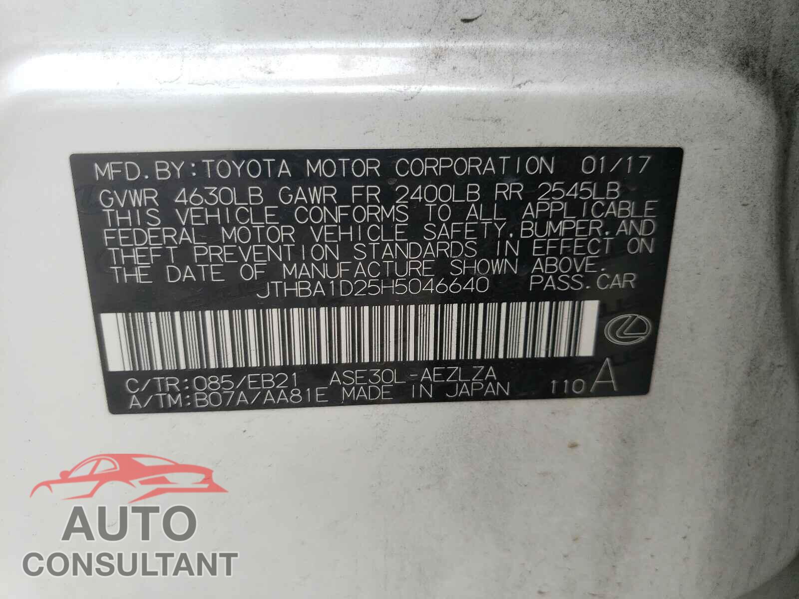LEXUS IS 2017 - JTHBA1D25H5046640