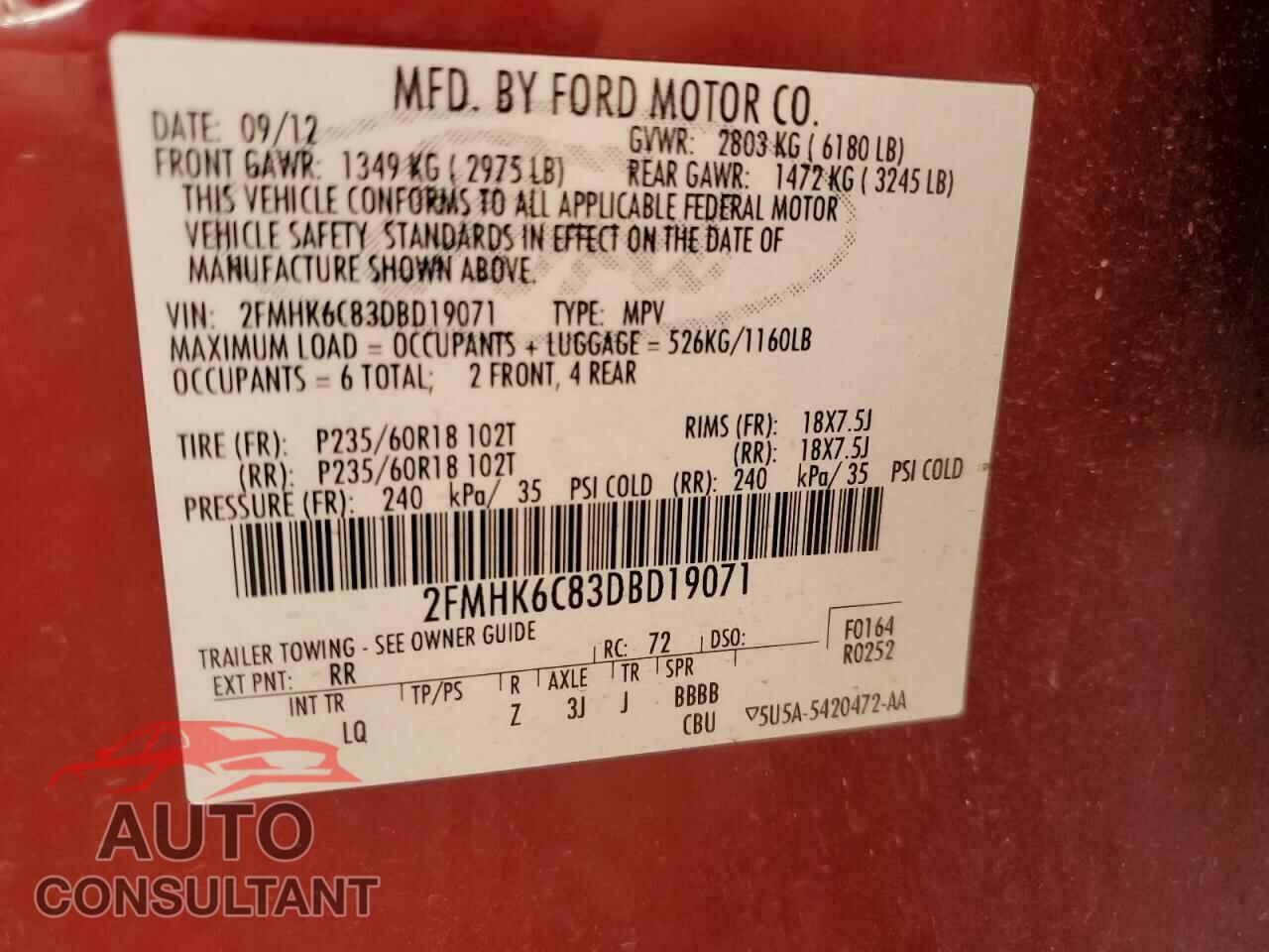 FORD FLEX 2013 - 2FMHK6C83DBD19071
