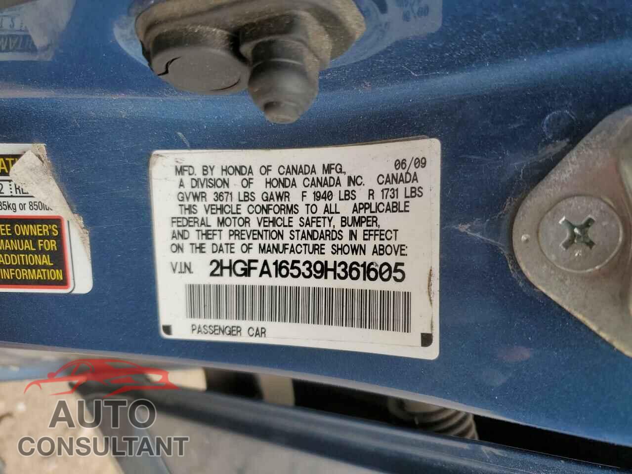 HONDA CIVIC 2009 - 2HGFA16539H361605