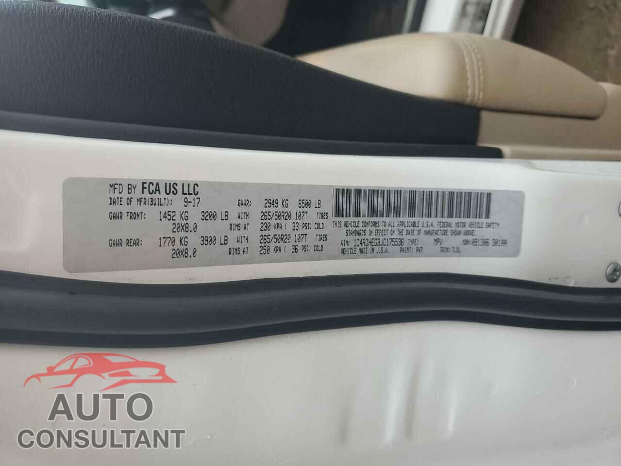 DODGE DURANGO 2018 - 1C4RDHEG3JC175536