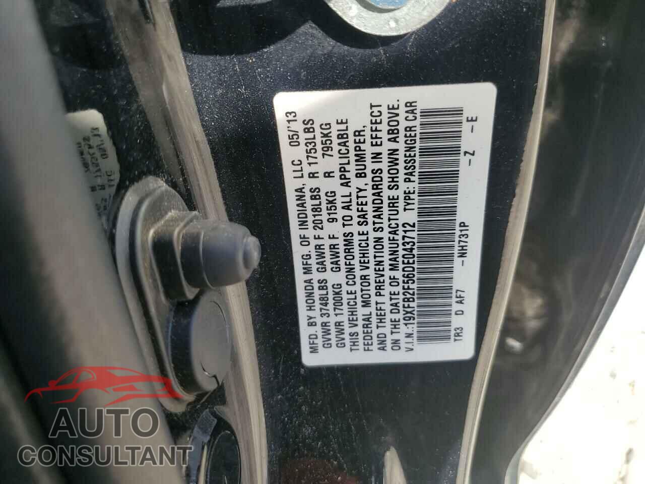 HONDA CIVIC 2013 - 19XFB2F56DE043712