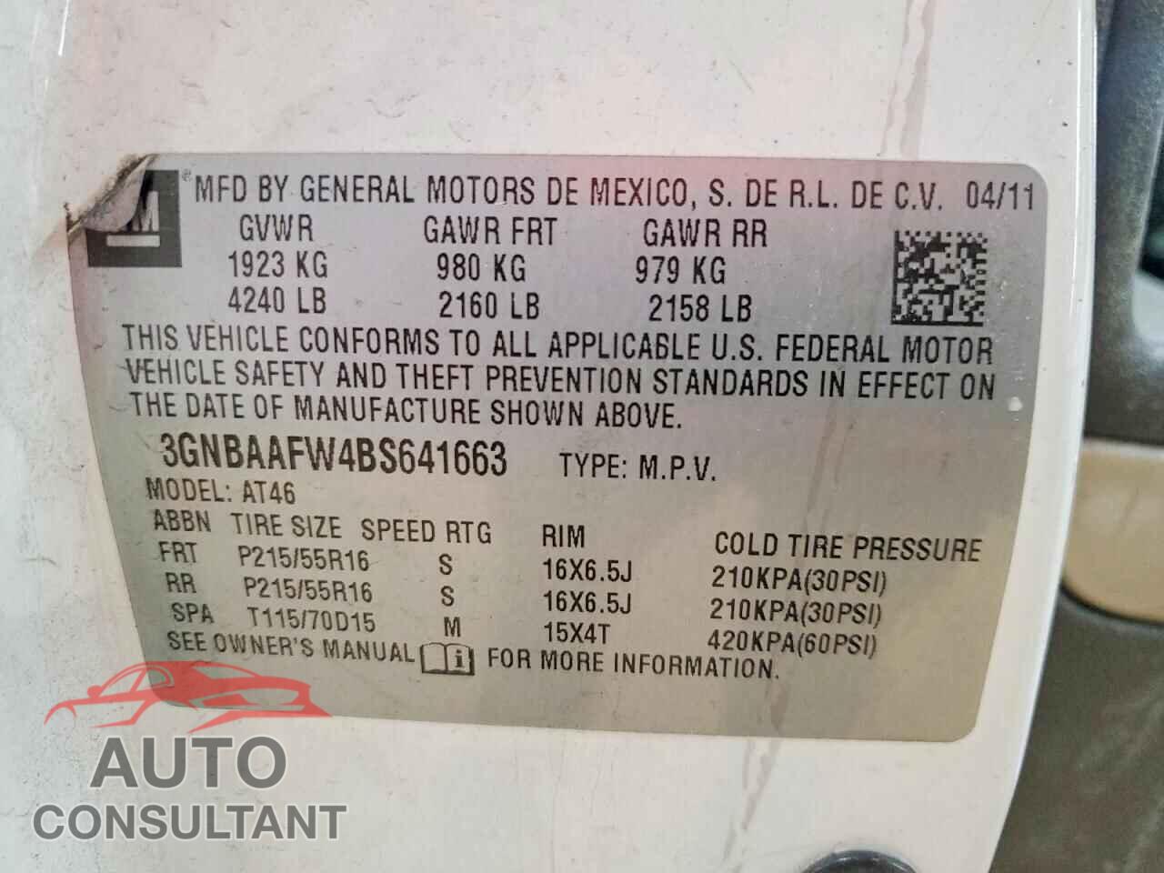 CHEVROLET HHR 2011 - 3GNBAAFW4BS641663