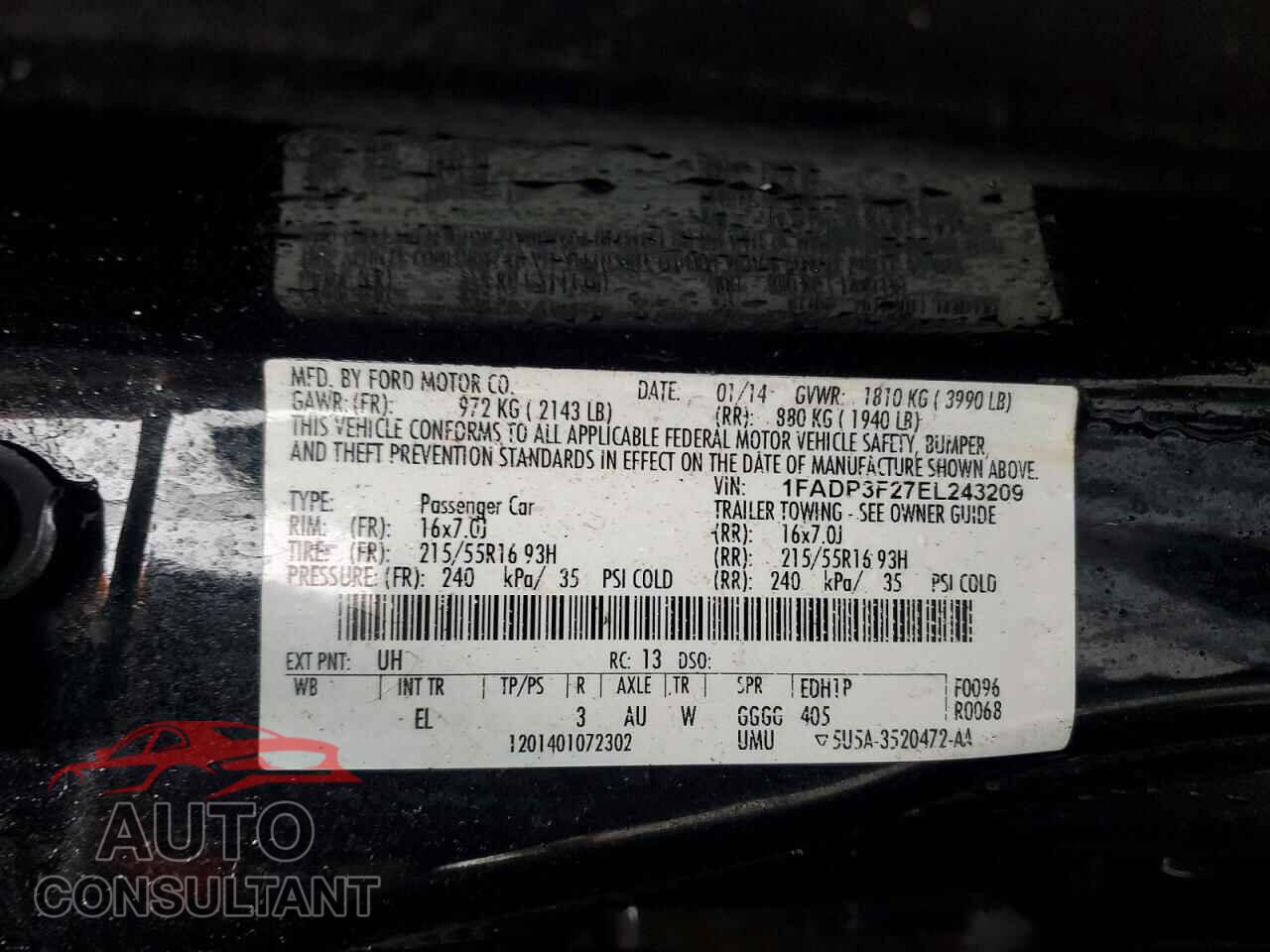 FORD FOCUS 2014 - 1FADP3F27EL243209