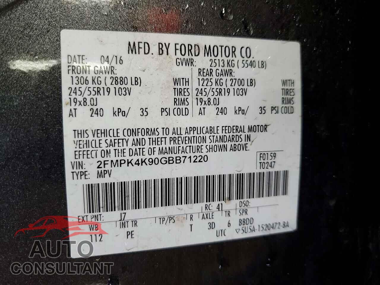 FORD EDGE 2016 - 2FMPK4K90GBB71220