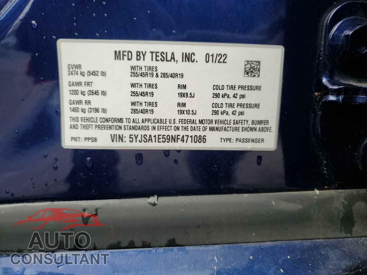 TESLA MODEL S 2022 - 5YJSA1E59NF471086