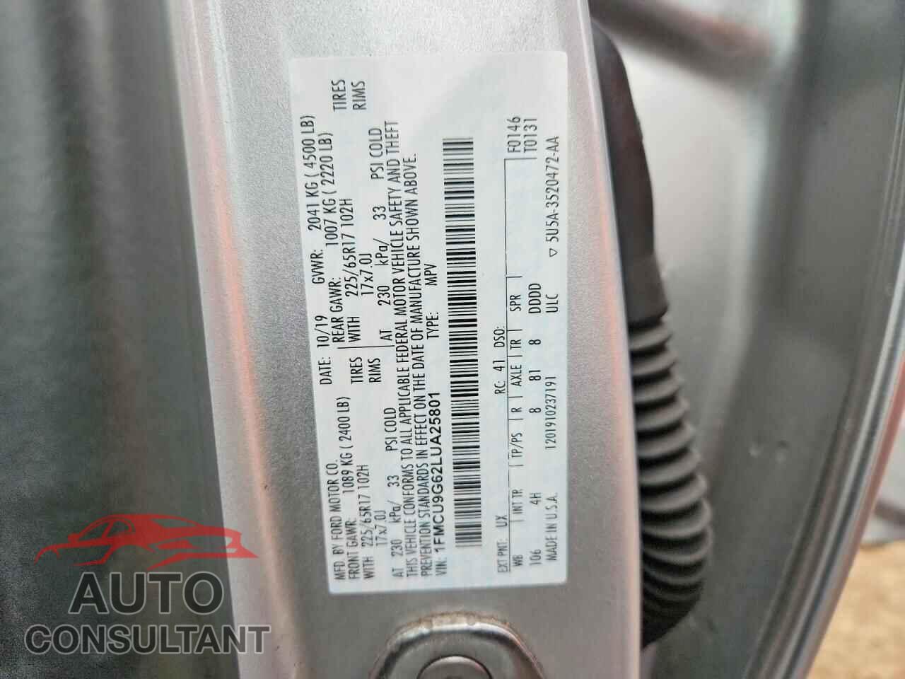 FORD ESCAPE 2020 - 1FMCU9G62LUA25801