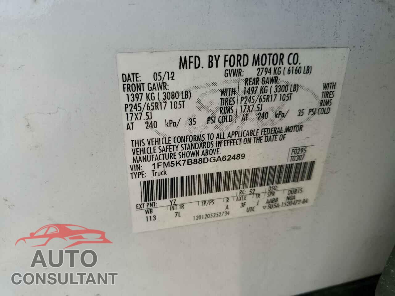 FORD EXPLORER 2013 - 1FM5K7B88DGA62489