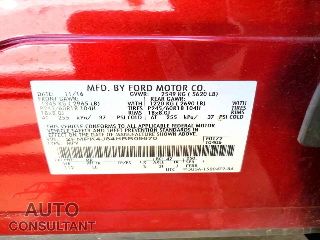 FORD EDGE 2017 - 2FMPK4J84HBB09670