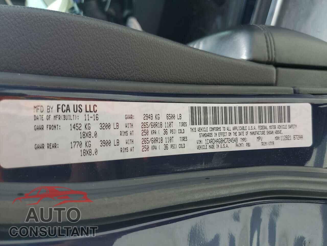 DODGE DURANGO 2017 - 1C4RDHAG8HC724549