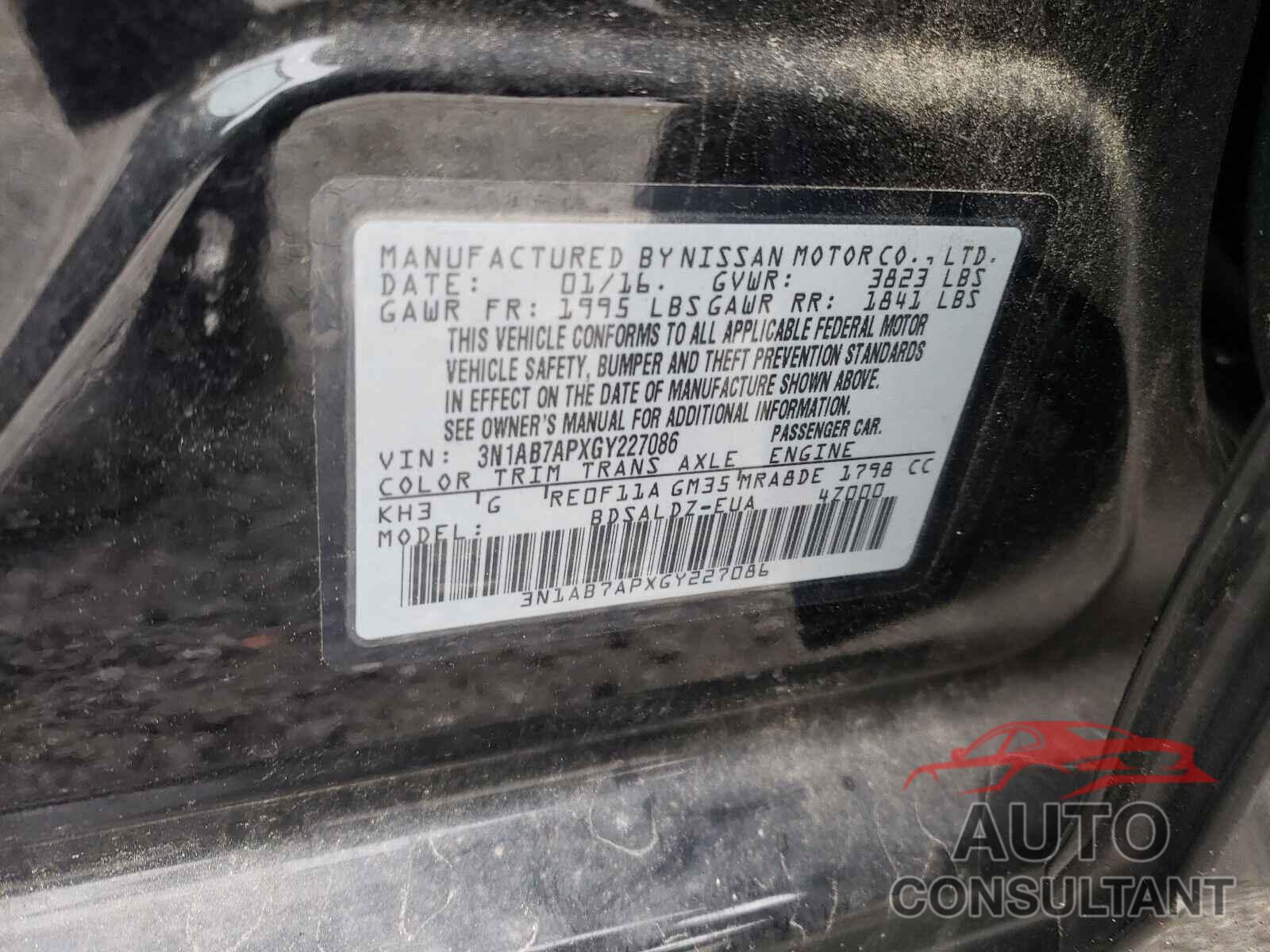 NISSAN SENTRA 2016 - 3N1AB7APXGY227086