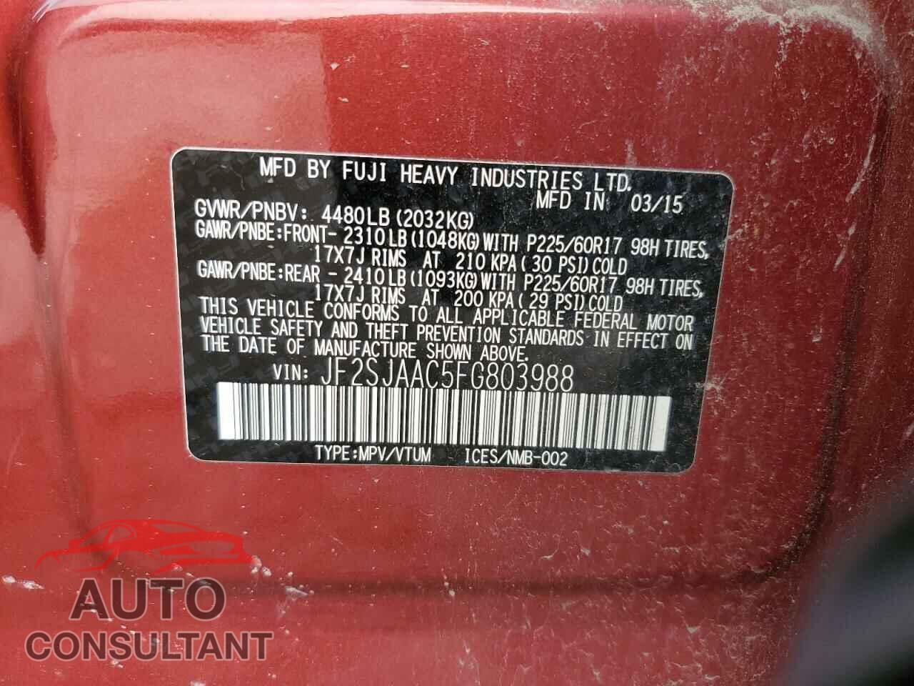 SUBARU FORESTER 2015 - JF2SJAAC5FG803988
