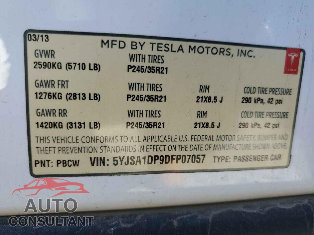 TESLA MODEL S 2013 - 5YJSA1DP9DFP07057
