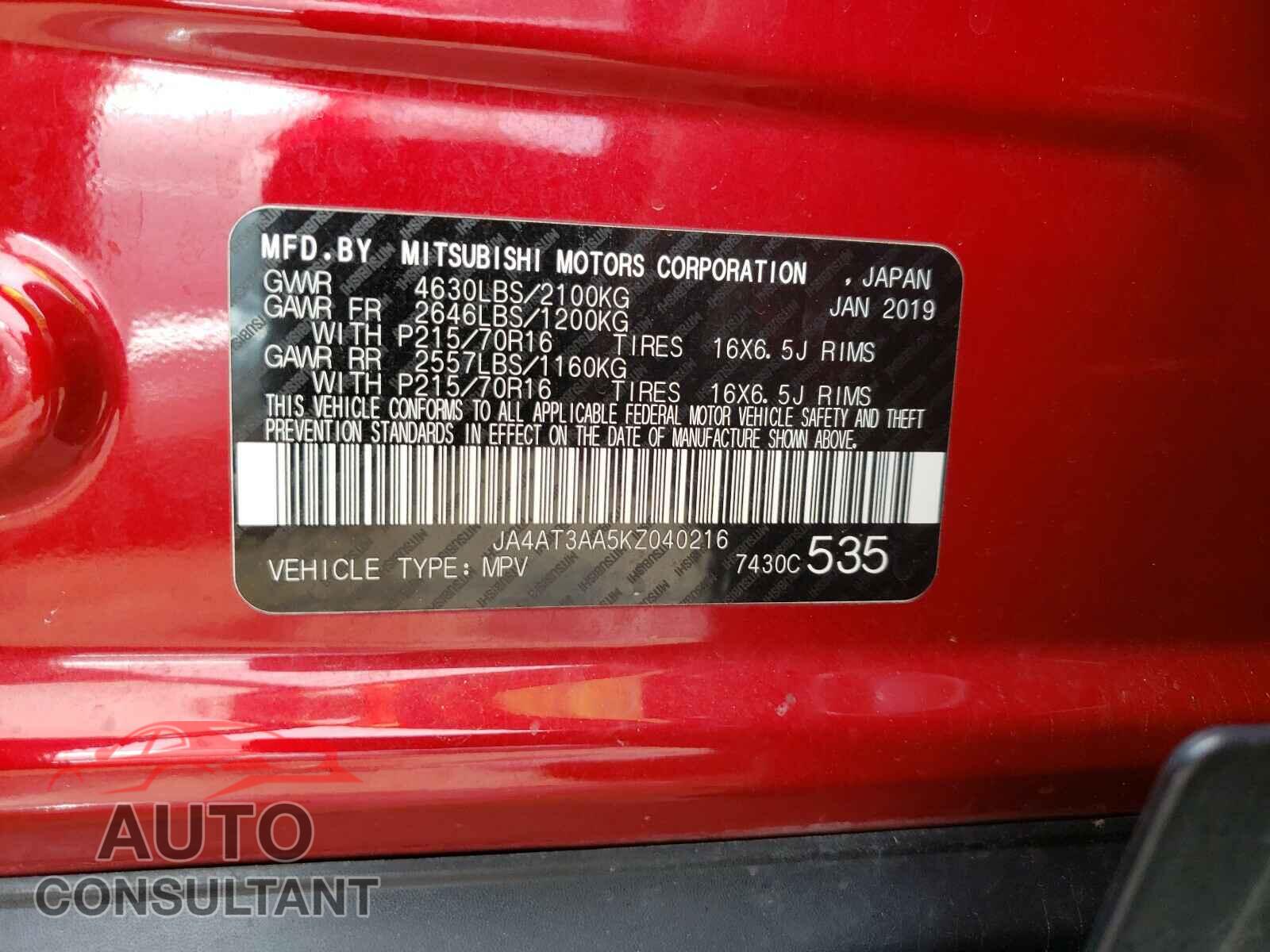 MITSUBISHI ECLIPSE 2019 - JA4AT3AA5KZ040216
