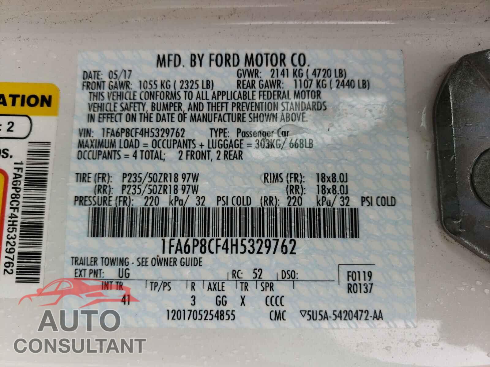 FORD MUSTANG 2017 - 1FA6P8CF4H5329762
