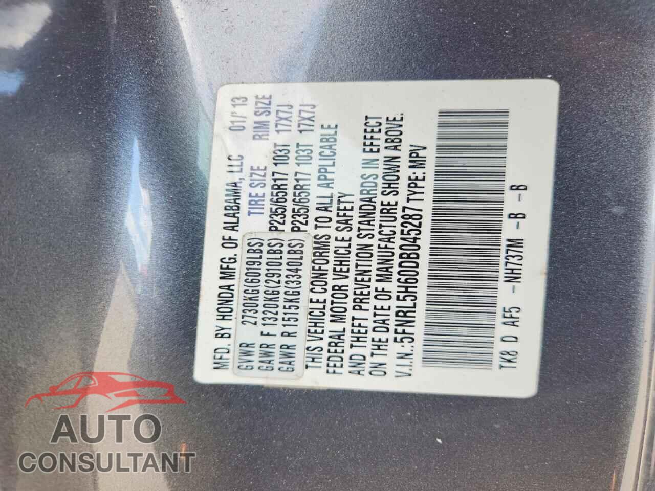 HONDA ODYSSEY 2013 - 5FNRL5H60DB045287