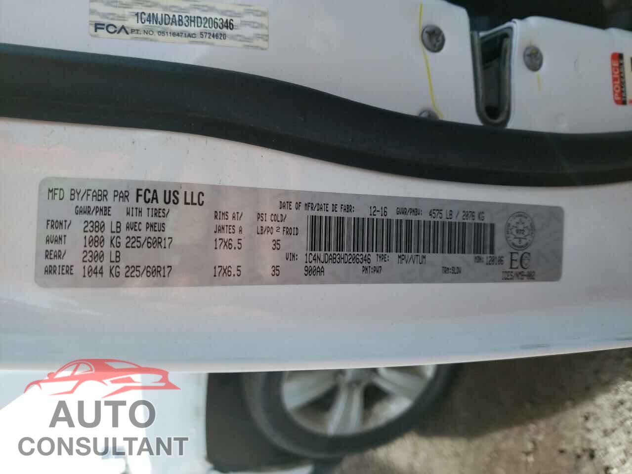 JEEP COMPASS 2017 - 1C4NJDAB3HD206346