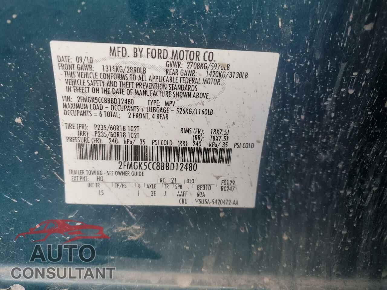 FORD FLEX 2011 - 2FMGK5CC8BBD12480