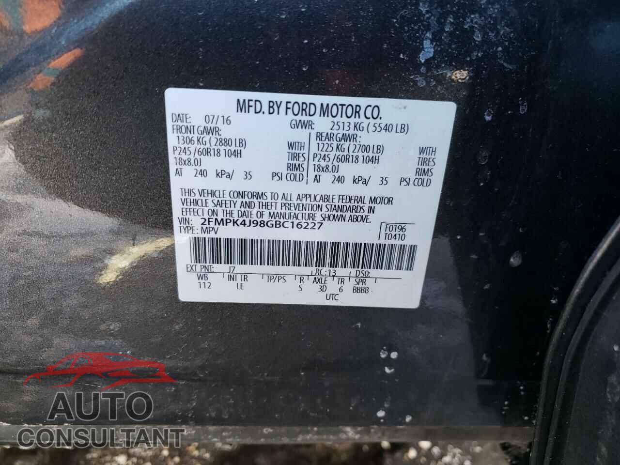FORD EDGE 2016 - 2FMPK4J98GBC16227