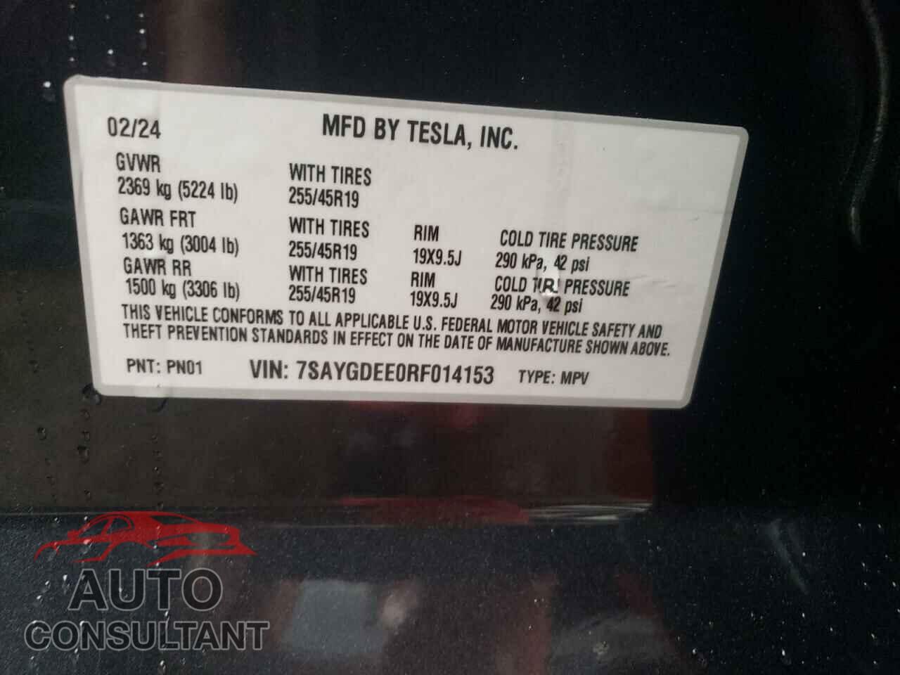 TESLA MODEL Y 2024 - 7SAYGDEE0RF014153