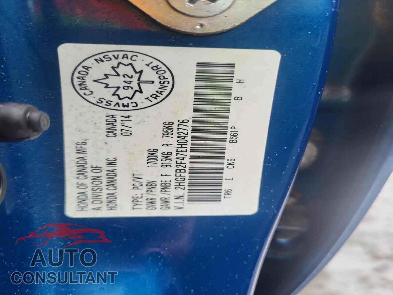 HONDA CIVIC 2014 - 2HGFB2F47EH042776