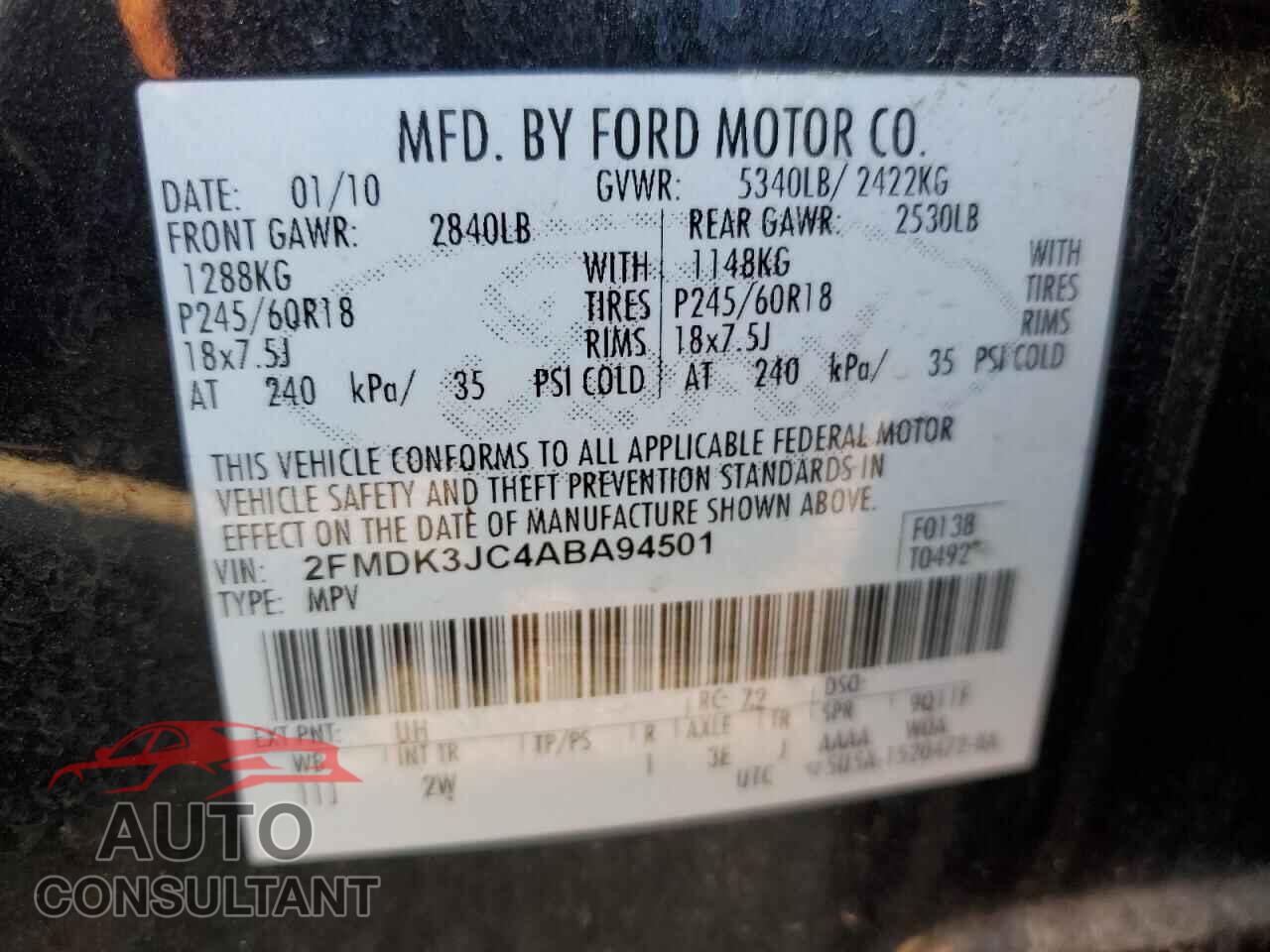 FORD EDGE 2010 - 2FMDK3JC4ABA94501