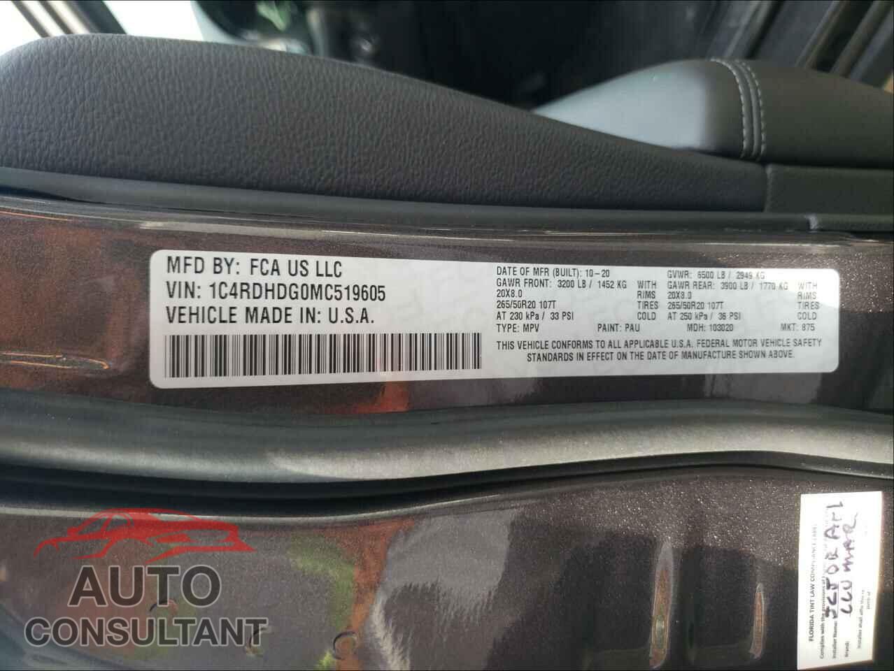 DODGE DURANGO 2021 - 1C4RDHDG0MC519605